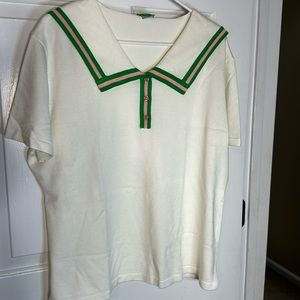 My Storehouse Sweater AKA White with Pink & Green Signature Color Collar